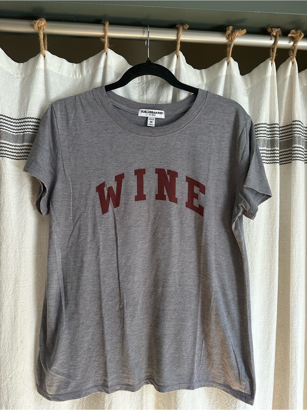 Sub_Urban Riot Gray Tee with Wine Red 'WINE' Graphic